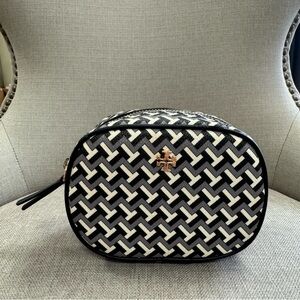 Tory Burch Cosmetic/Makeup Bag Leather Black & White Pattern